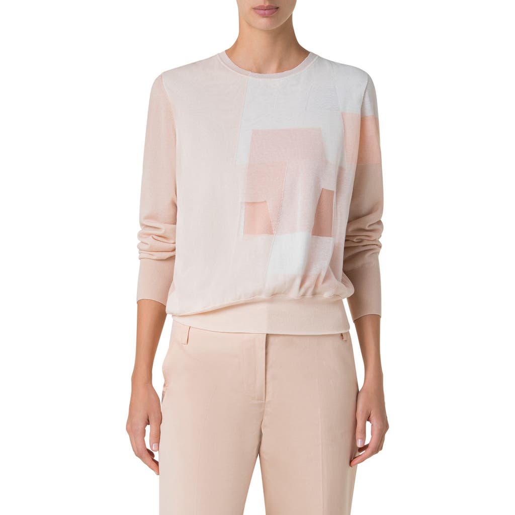Shop Akris Intarsia Trapezoid Cotton & Silk Blend Sweater In Seashell