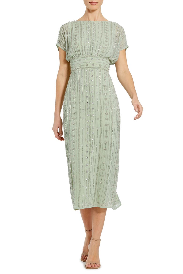 Beaded Cap Sleeve Column Midi Dress, Main, color, SAGE