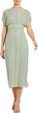 Mac Duggal Beaded Cap Sleeve Column Midi Dress