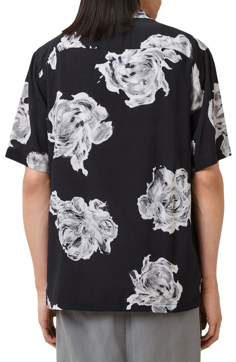 AllSaints Gallica Short Sleeve Camp Shirt, Alternate, color, Black