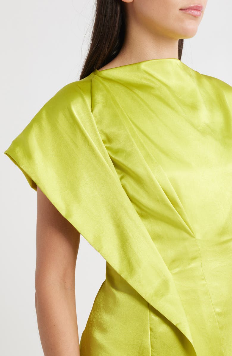 Acler Aroba One-Shoulder Crinkle Satin Gown, Alternate, color, Avocado Crinkle