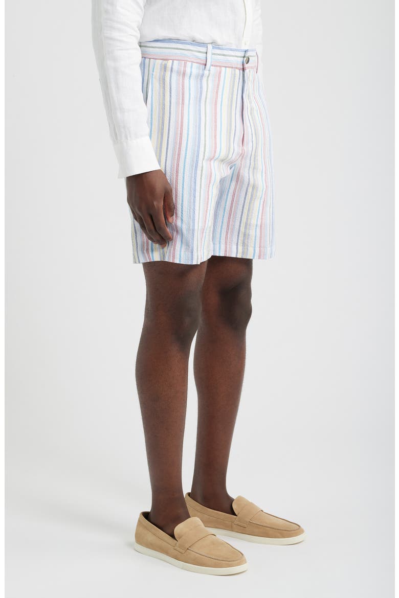 Multi Stripe Flat Front Seersucker Shorts, Alternate, color, WHITE