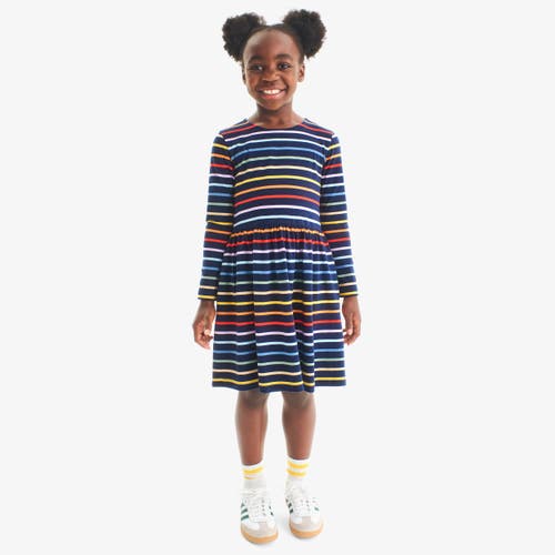 Primary Kids Long Sleeve Perfect Pocket Dress In Rainbow Stripe In Multi