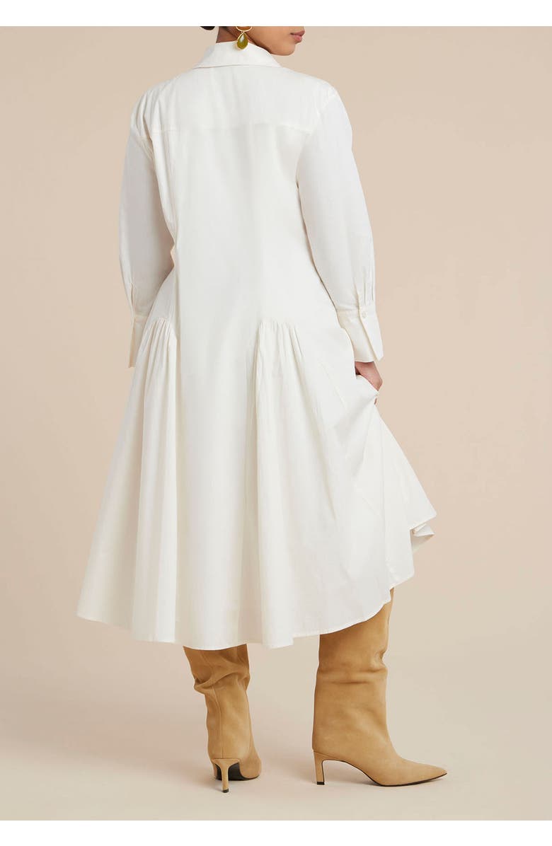 ELOQUII Shirred Godet Flare Poplin Dress, Alternate, color, Jet Stream