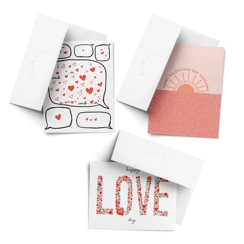 Love/Valentine's Assorted Greeting Card Pack (3ct) "Love Chat, Love Day, Sunshine Valentine"