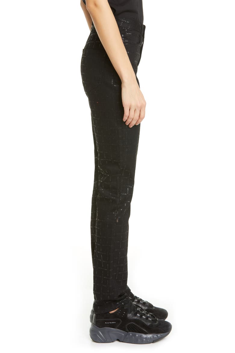 Logo Print High Waist Skinny Jeans, Alternate, color, BLACK