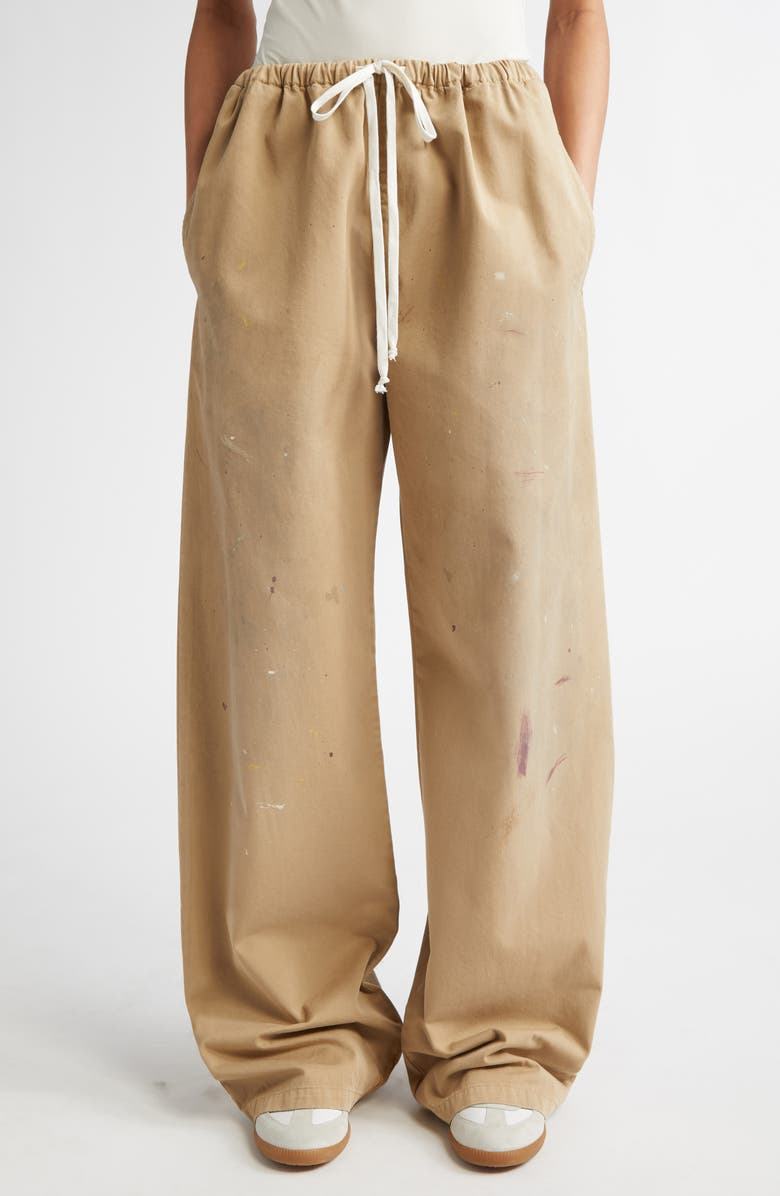 MM6 Maison Margiela Paint Splatter Wide Leg Gabardine Pants, Main, color, 
