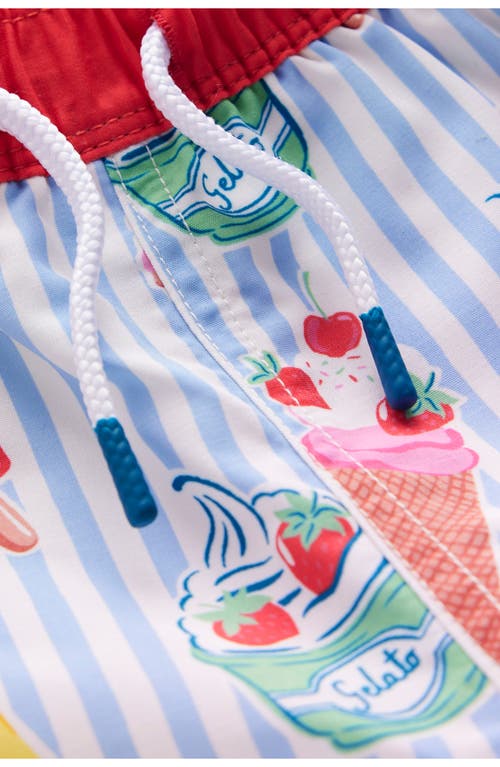 Shop Mini Boden Kids' Print Swim Trunks In Blue Ice Cream