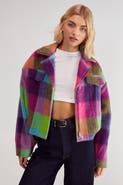 NASTY GAL Check Wool Blend Trucker Jacket
