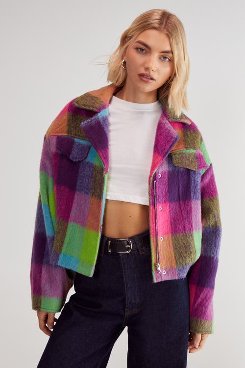 NASTY GAL Check Wool Blend Trucker Jacket in Multi at Nordstrom, Size 4
