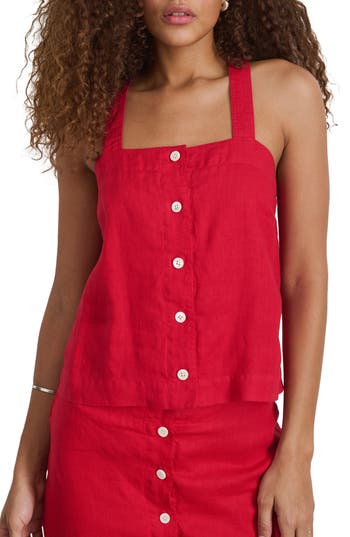 Shop Alex Mill Zoe Linen Sleeveless Button-up Top In Red