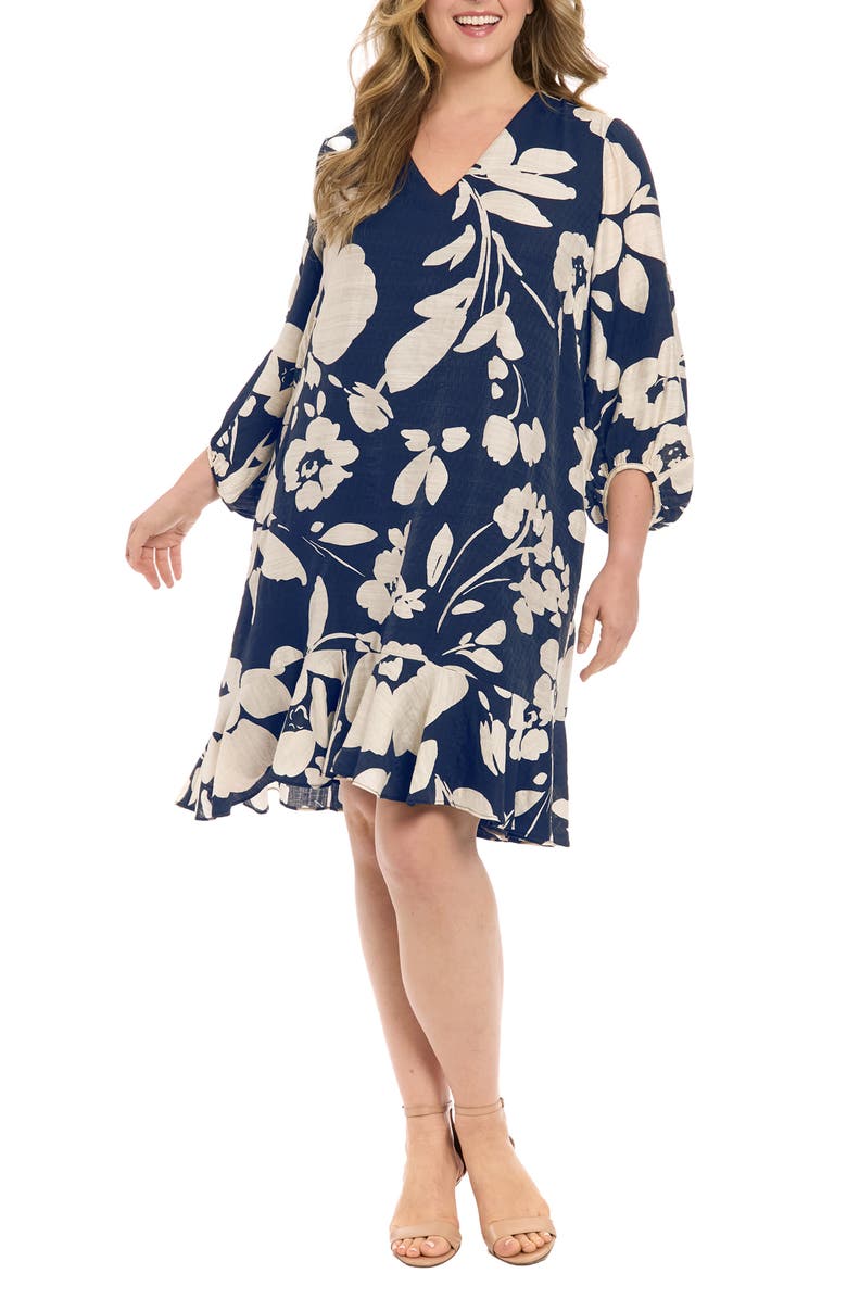 London Times Floral Print Ruffled High-Low Shift Dress, Main, color, 