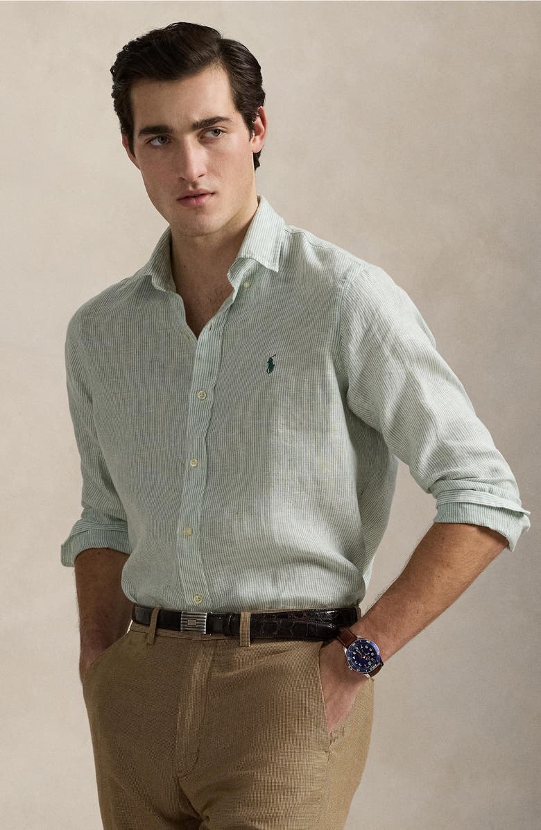 Polo Ralph Lauren Classic Fit Stripe Linen Button-Down Shirt, Alternate, color, 