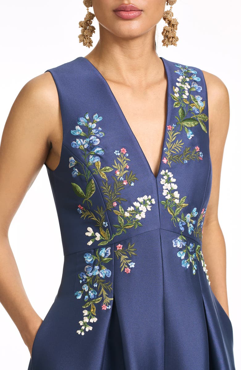 Sachin & Babi Embroidered Floral Sleeveless Mikado Gown, Alternate, color, Washed Indigo