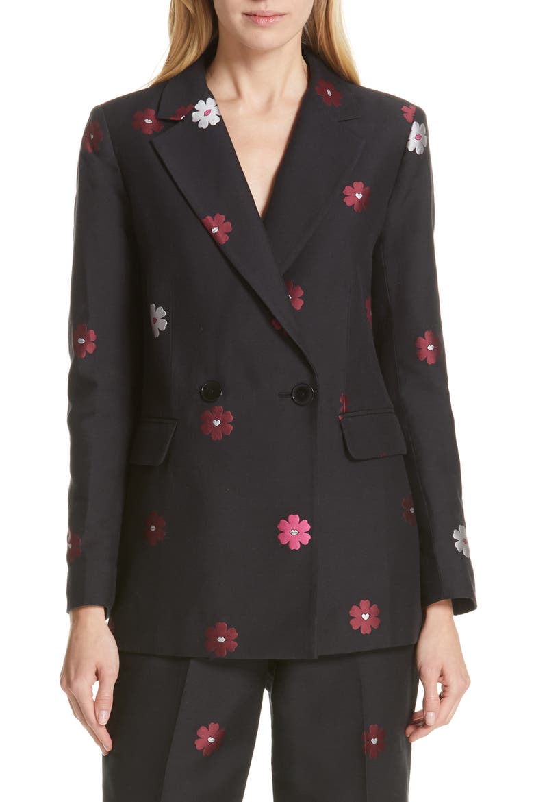 floral kiss jacquard blazer, Main, color, BLACK