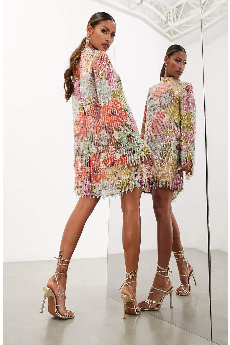 beaded tiered shift dress ASOS DESIGN Floral Sequin & Bead Long Sleeve (Women) Style:SCH2402 Made of semi Sweet Beach Wedding Dress Women Summer Outfits