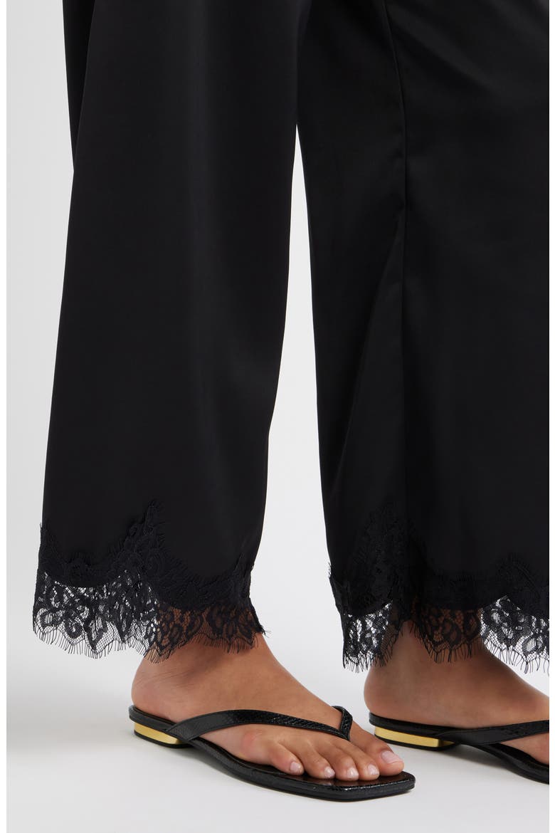 Lace Trim Satin Pants, Alternate, color, BLACK