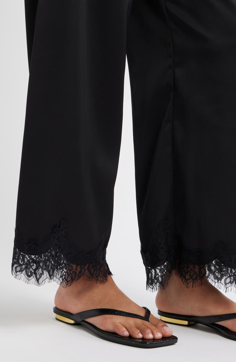 Open Edit Lace Trim Satin Pants, Alternate, color, Black