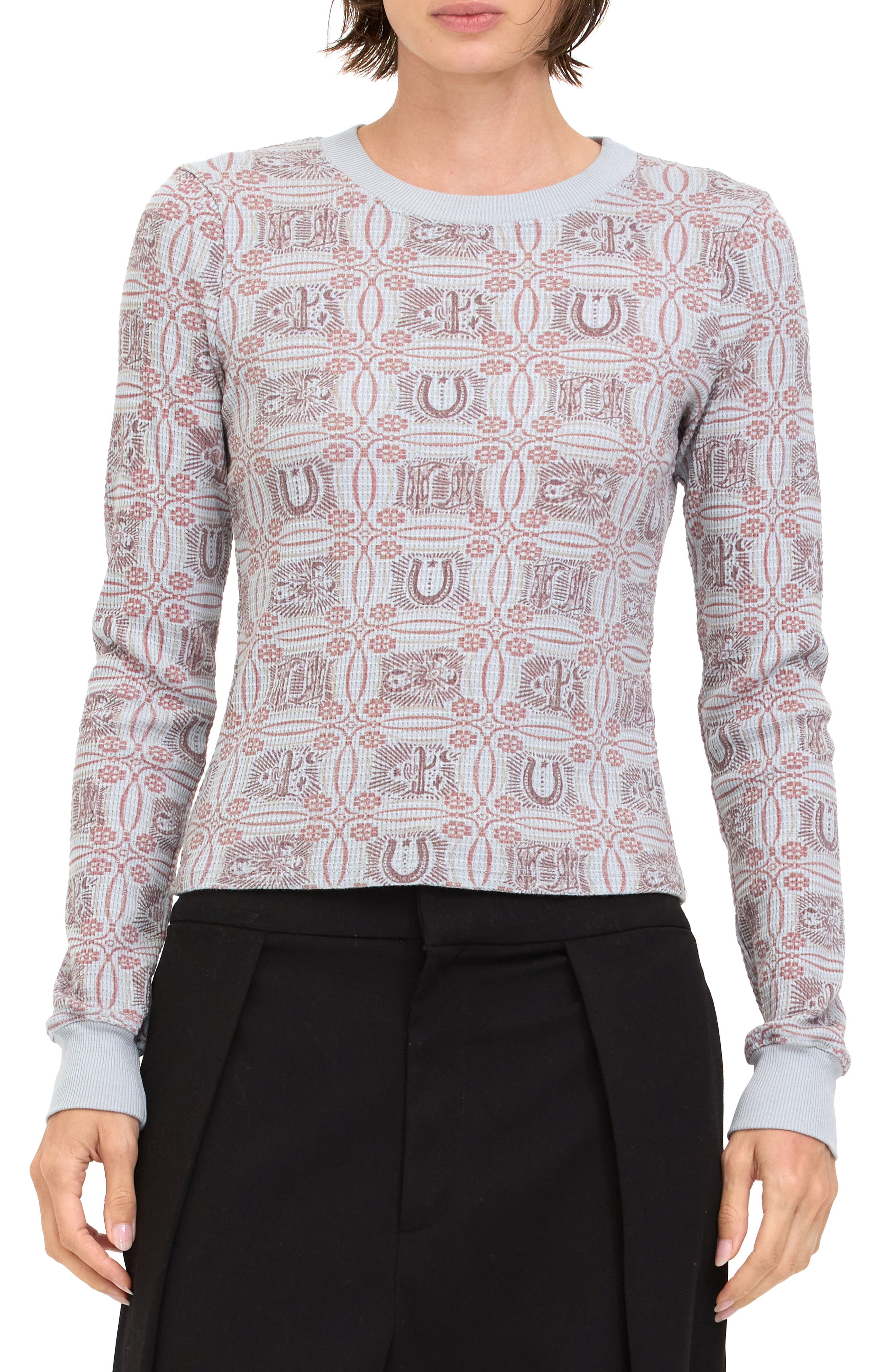 Project Social T Western Graphic Long Sleeve Thermal T-shirt In Smokey Blue