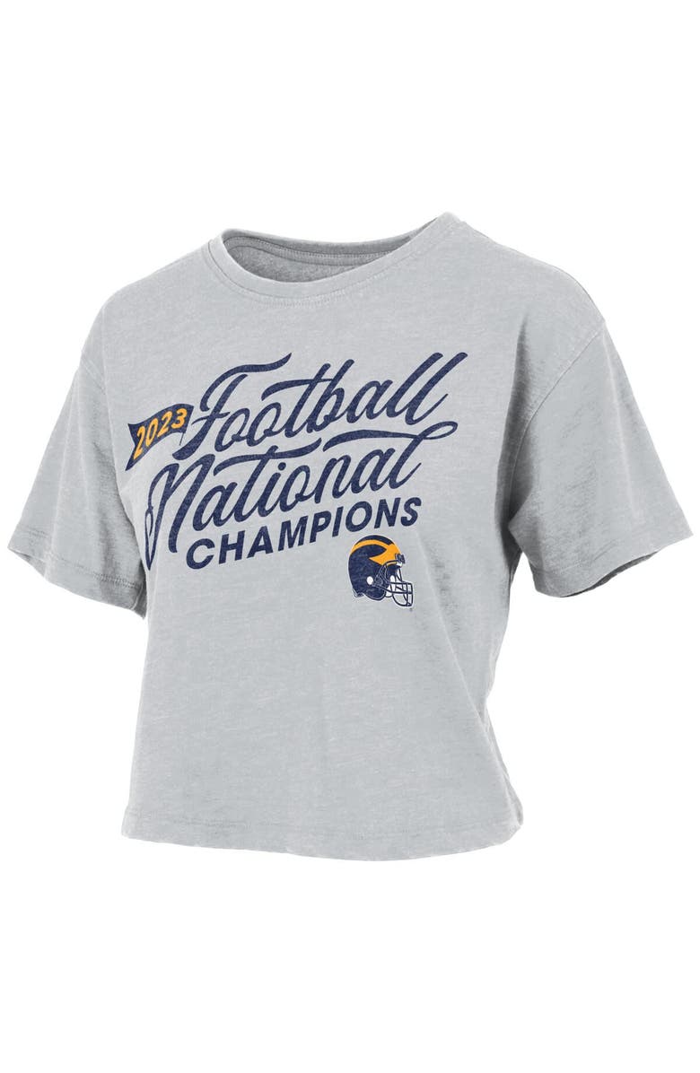 PRESSBOX Women's Pressbox Gray Michigan Wolverines College Football Playoff 2023 National Champions Vintage Waist-Length T-Shirt, Alternate, color,