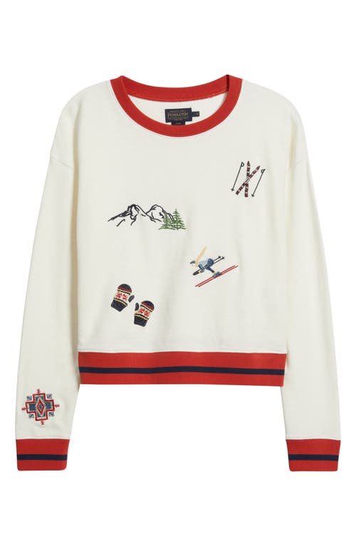 Pendleton Embroidered Cotton French Terry Crewneck Sweatshirt In White