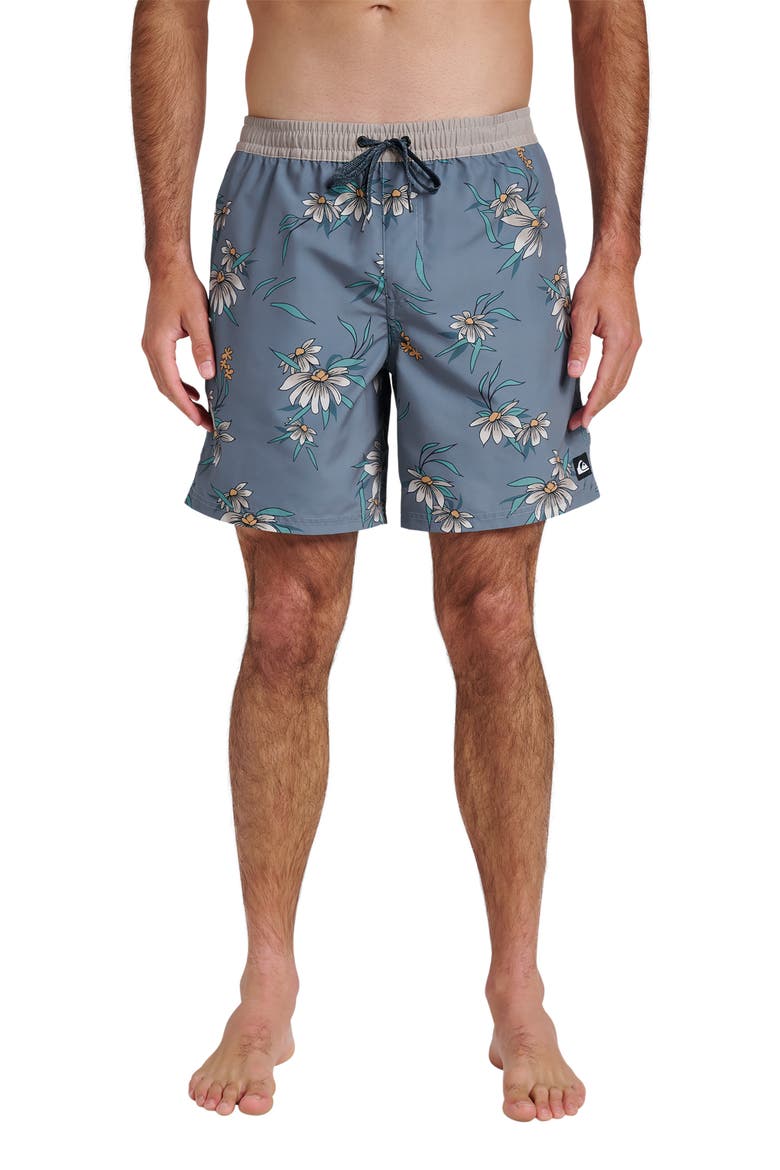 Everyday Water Repellent Coastal Flora Volley 6-Inch Swim Trunks, Main, color, CHINA BLUE