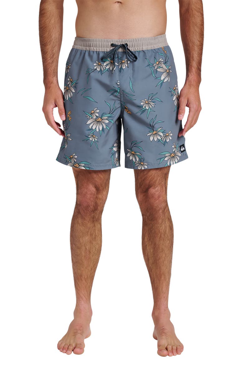 Quiksilver Everyday Water Repellent Coastal Flora Volley 6-Inch Swim Trunks, Main, color, China Blue