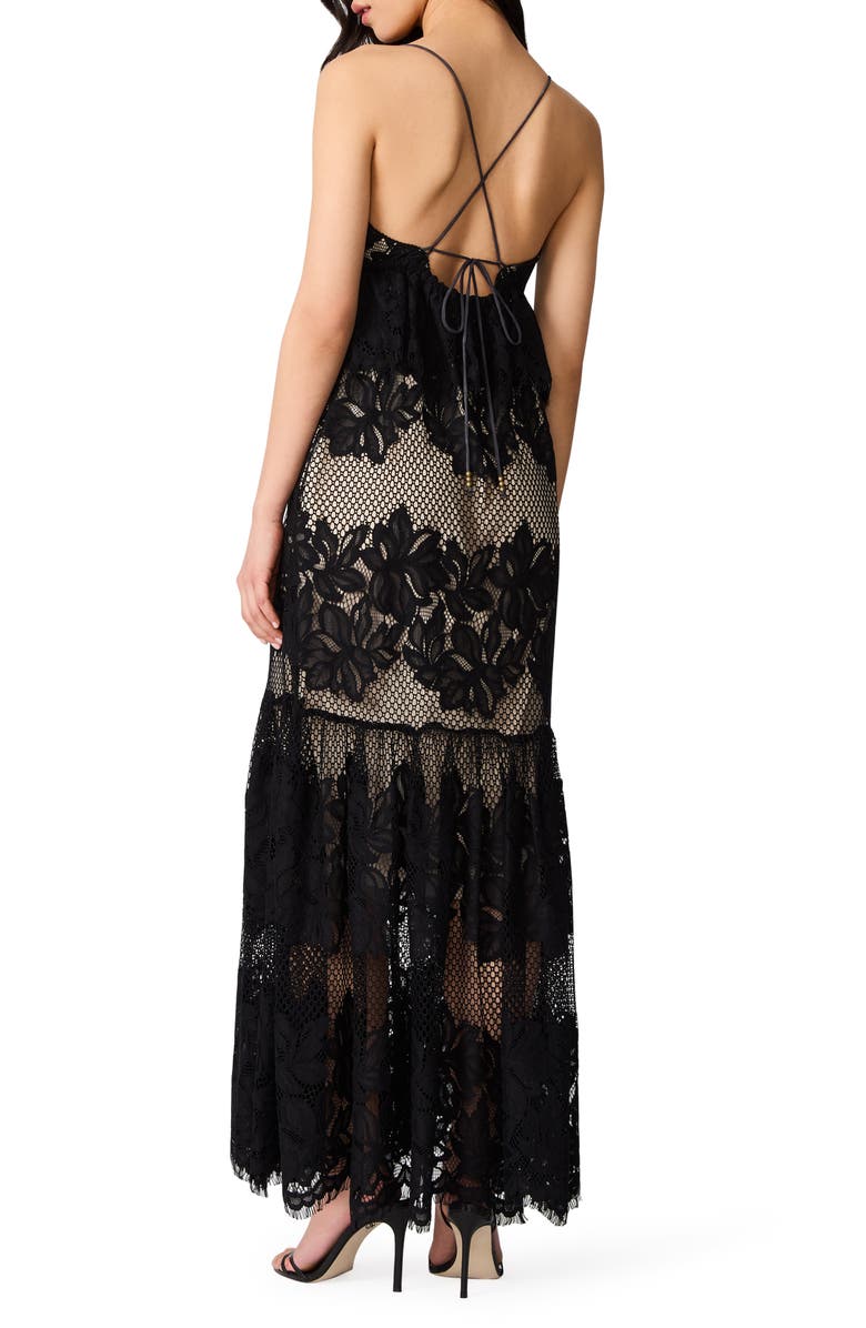 Steve Madden Annette Lace Embroidered Tiered Maxi Peplum Dress, Alternate, color, Black