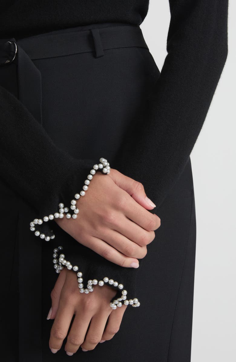 Lafayette 148 New York Hand Beaded Faux Pearl Cashmere Sweater, Alternate, color,