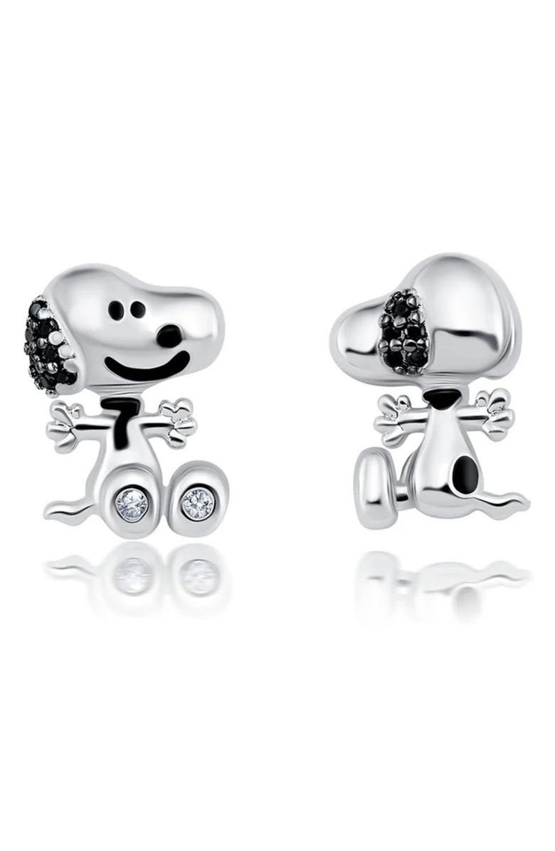 Crislu x Peanuts<sup>®</sup> Snoopy Mismatched Stud Earrings, Main, color, Pure Platinum / Clear Stone