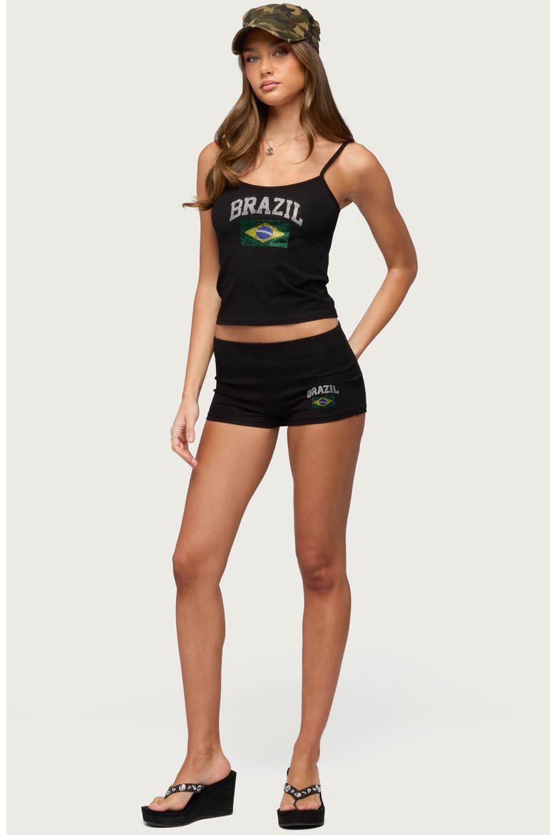 Brazil Rhinestone Low Rise Shorts, Alternate, color, BLACK