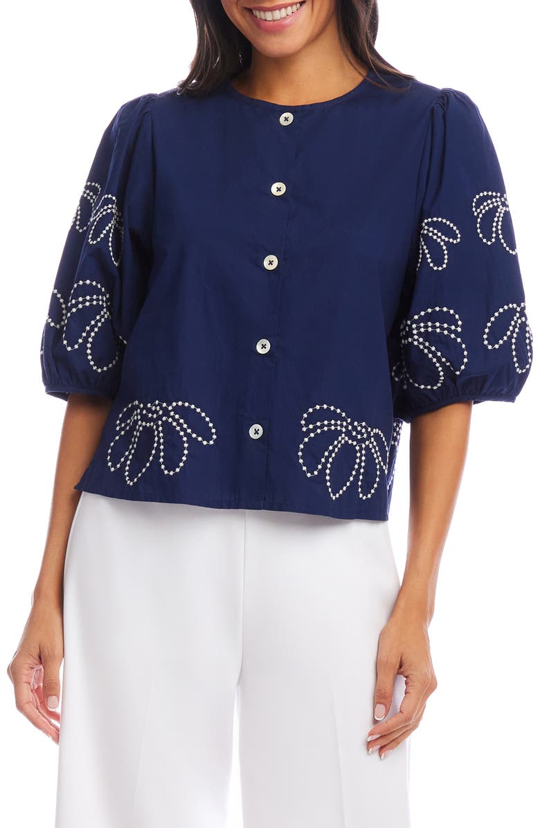 Karen Kane Embroidered Puff Sleeve Shirt, Main, color, 