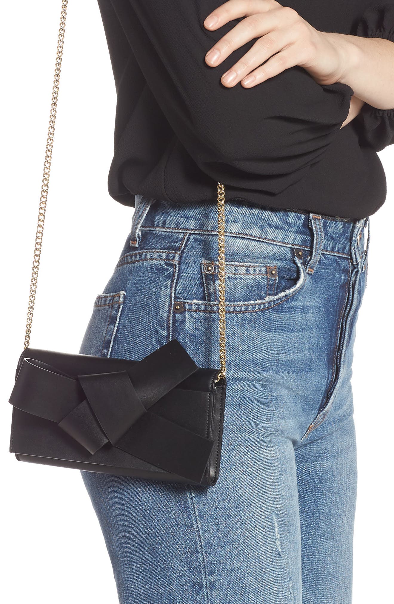 Knot Detail Wallet on a Chain, Alternate, color, BLACK