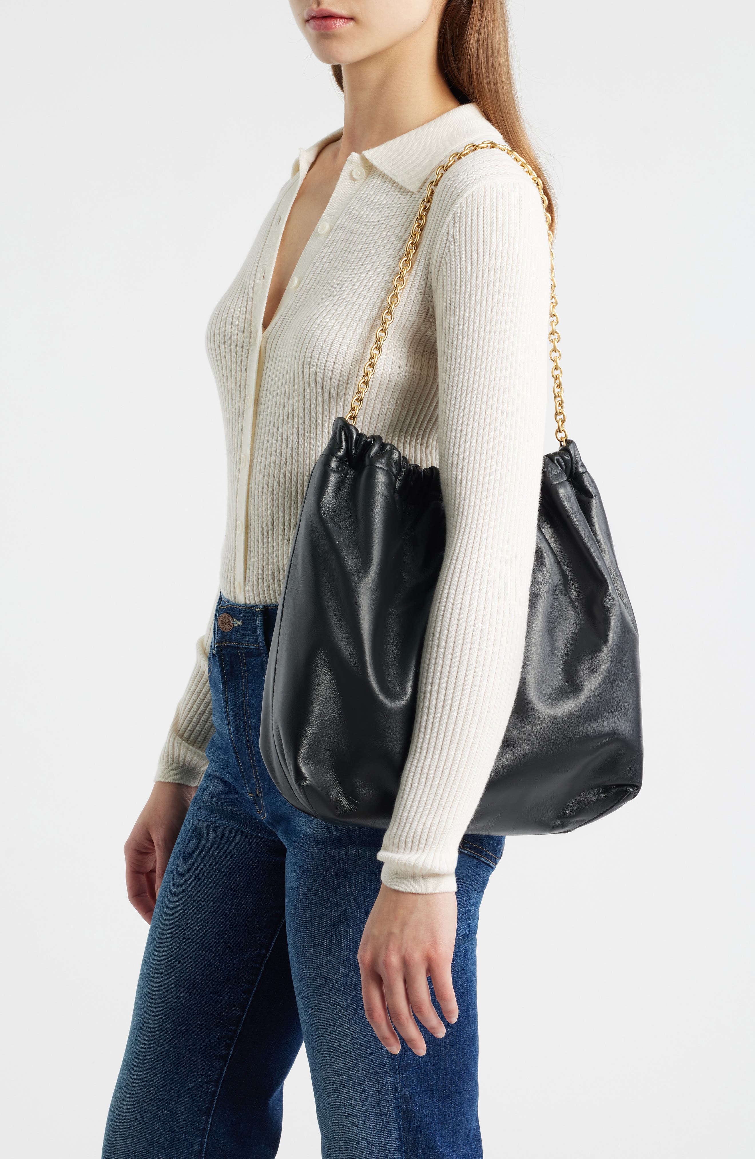 Reformation Dahlia Leather Tote, Alternate, color, Black Leather