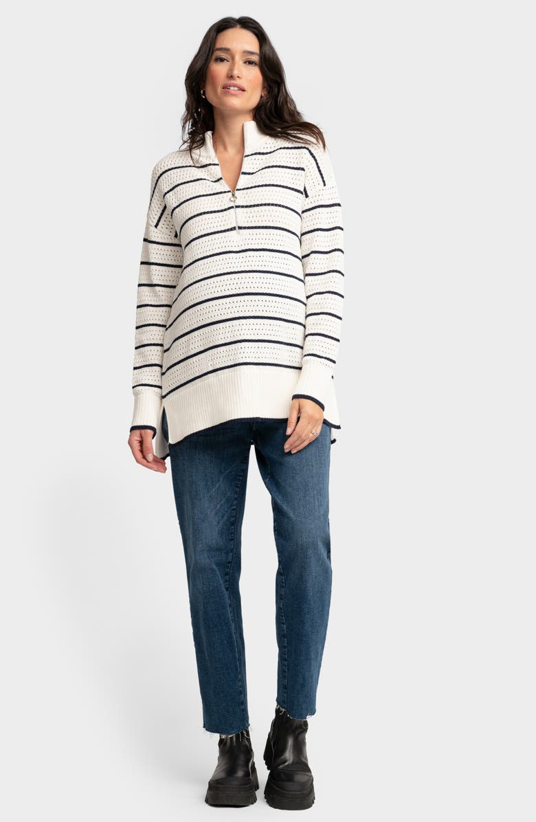 Seraphine Stripe Half Zip Cotton Maternity Sweater, Alternate, color, Navy Ivory