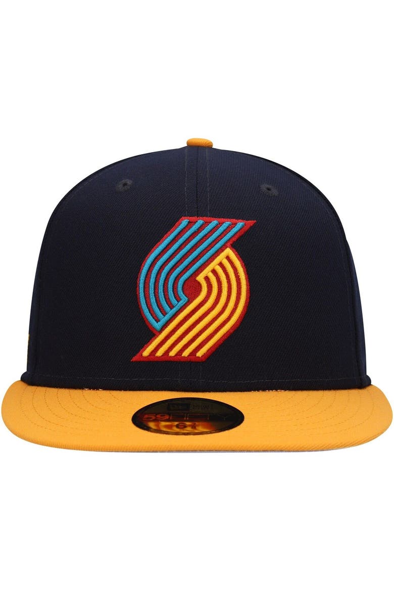 Men's New Era Navy/Gold Portland Trail Blazers Midnight 59FIFTY Fitted Hat, Alternate, color, Navy