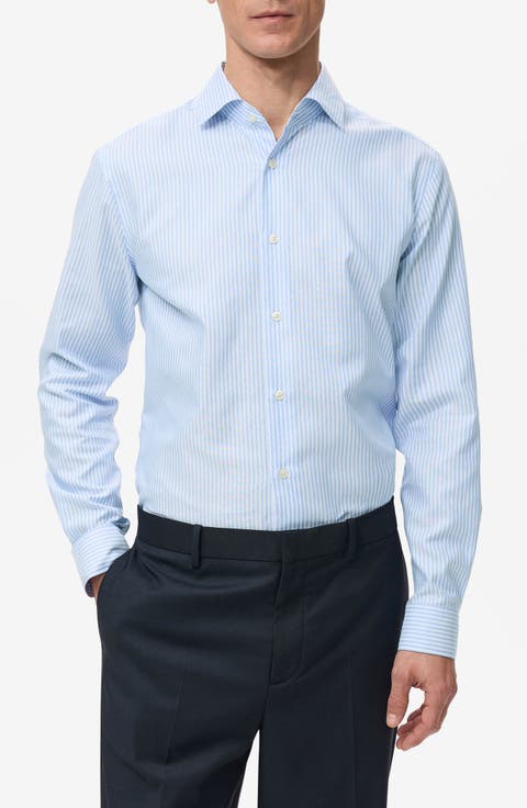 Slim Fit Stripe Cotton Button-Up Shirt