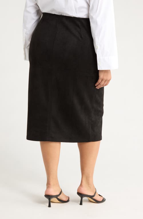 Gemma + Jane Faux Suede Slim Midi Skirt In Black