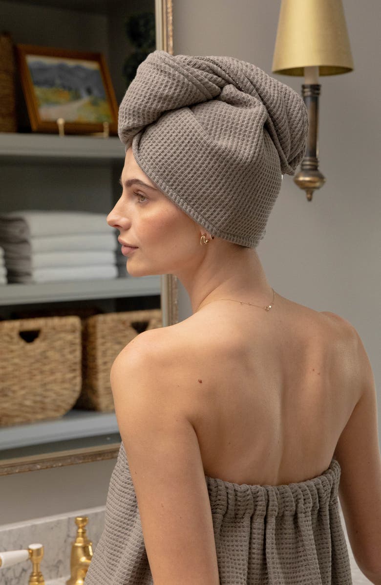 Cozy Earth Waffle Terry Hair Towel, Alternate, color, Charcoal