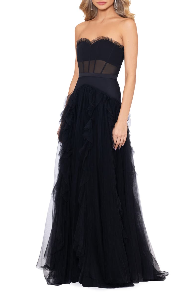 Betsy & Adam Ruffle Corset Ballgown, Alternate, color, 