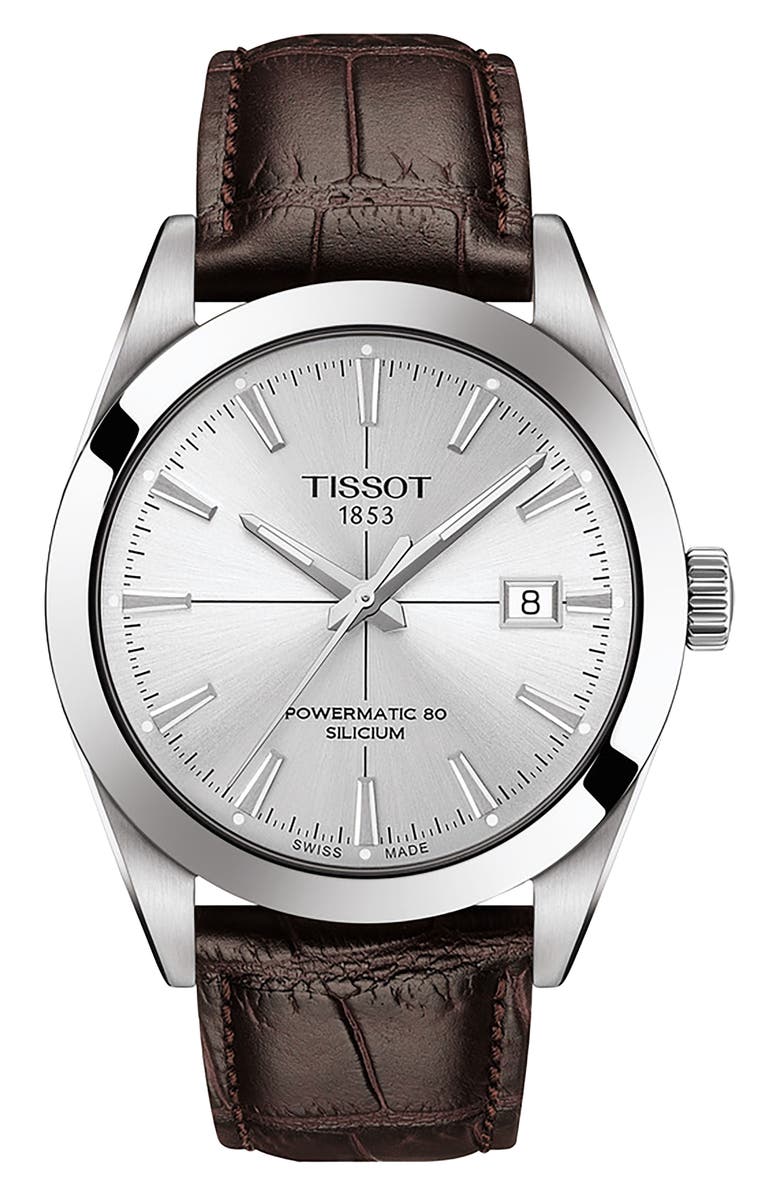 Tissot Powermatic 80 Leather Strap Watch, 40mm, Main, color,