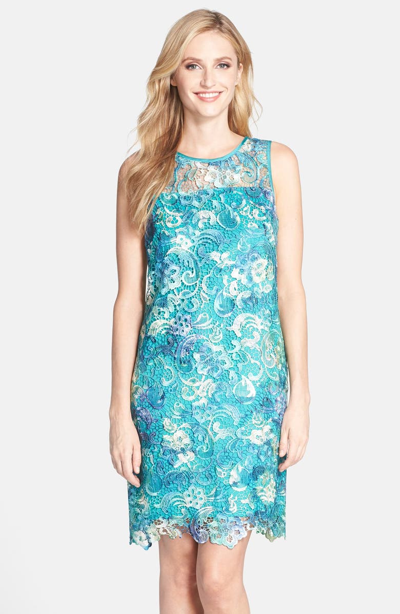 Donna Ricco Tie Dye Lace Shift Dress, Main, color, 