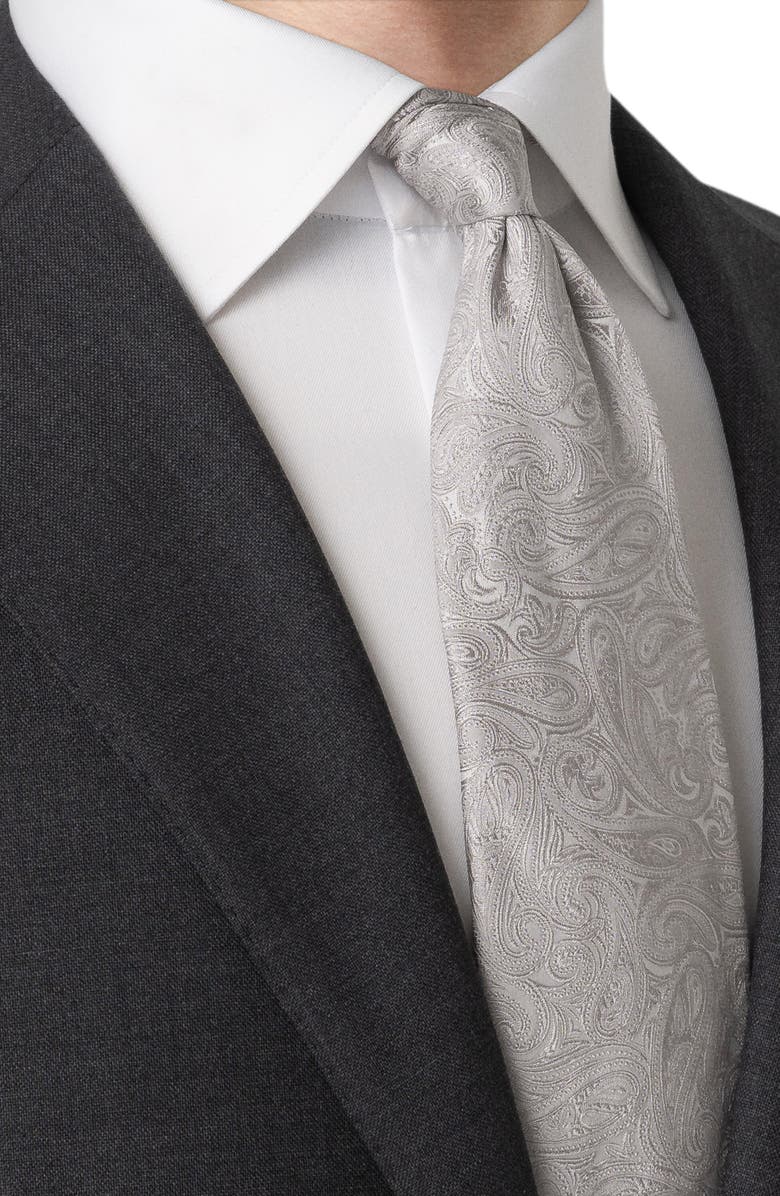 Eton Silver Paisley Silk Jacquard Tie, Alternate, color, Silver