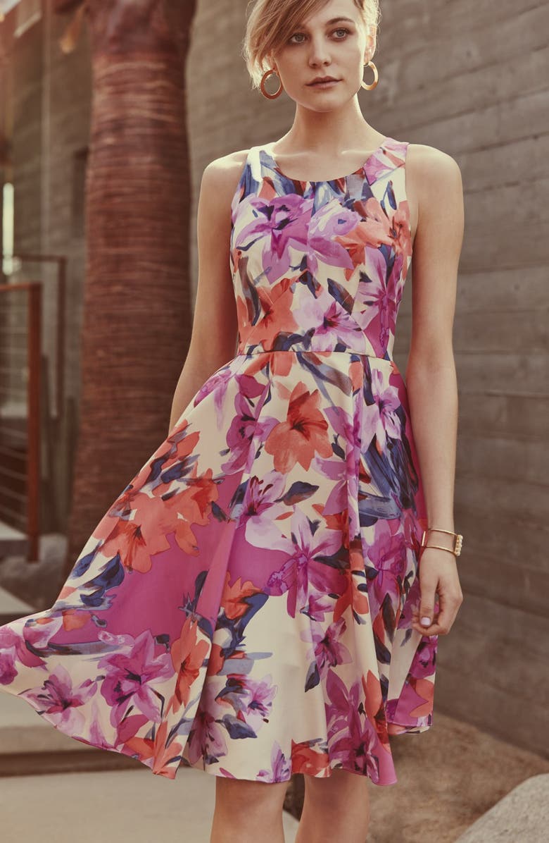 Donna Morgan Floral Print Woven Fit & Flare Dress, Alternate, color,
