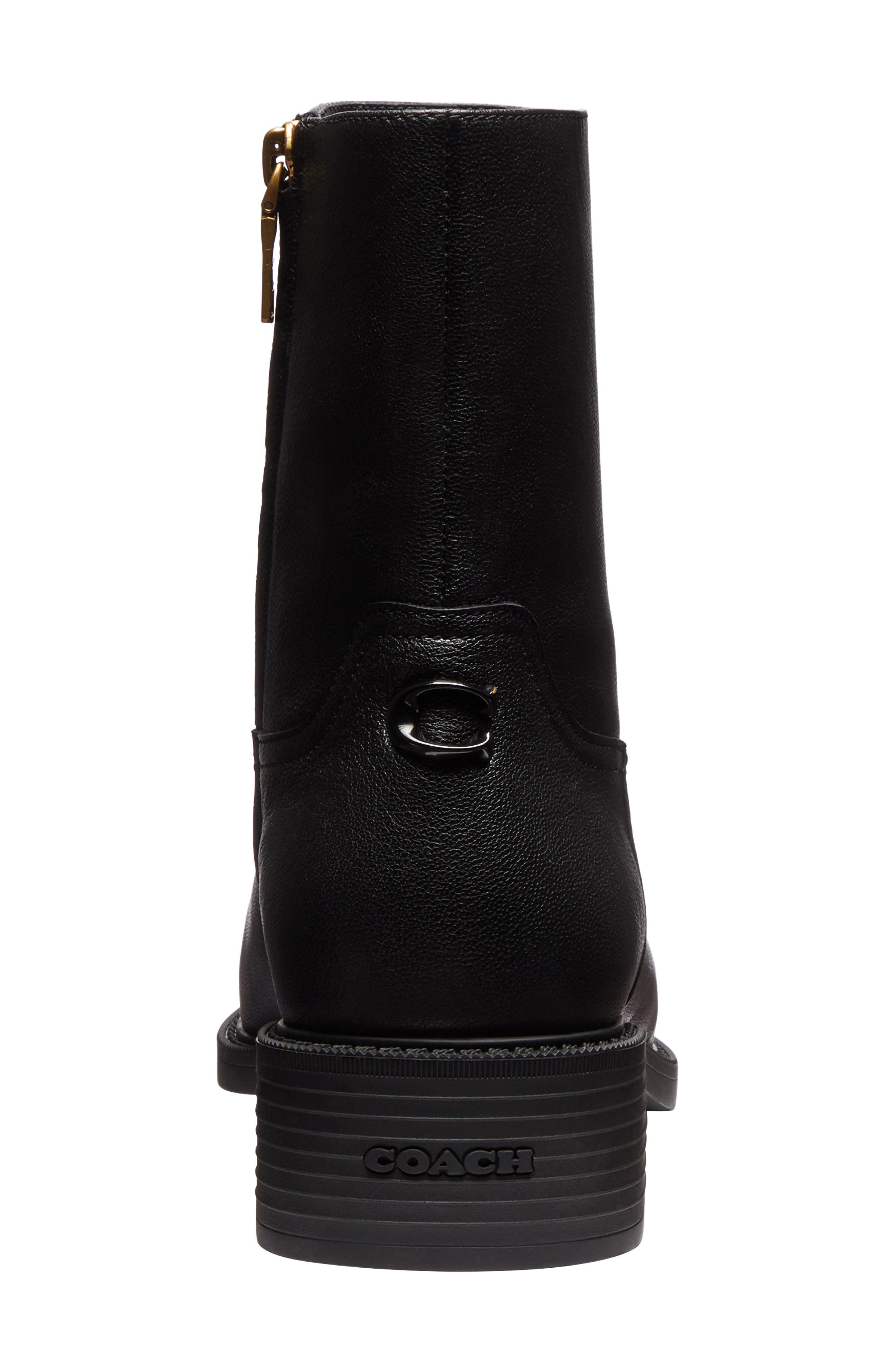 Pointed Toe Leather Bootie, Alternate, color, BLACK
