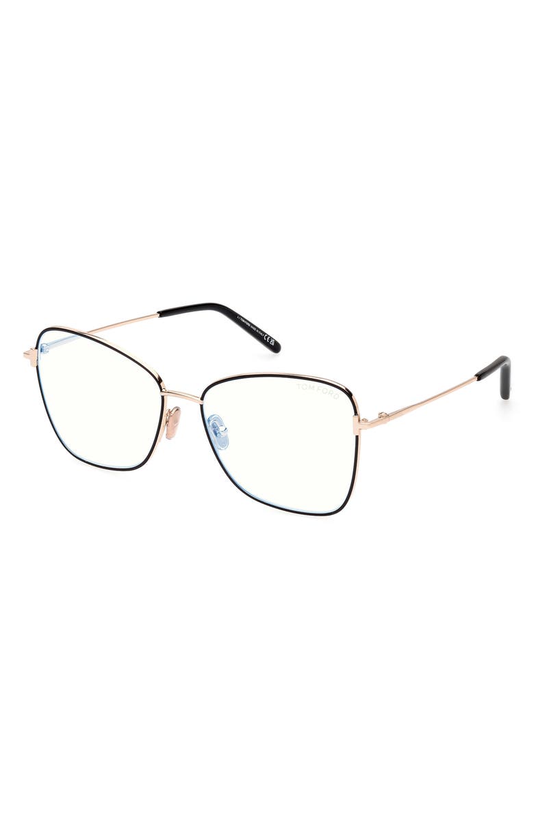 TOM FORD 55mm Butterfly Blue Light Blocking Optical Glasses, Alternate, color, Rose Gold Black Enamel