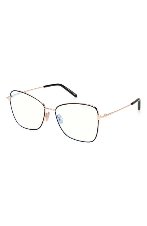 Tom Ford 55mm Butterfly Blue Light Blocking Optical Glasses In Rose Gold Black Enamel