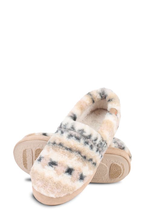 Fair Isle Faux Fur Moccasin Slipper
