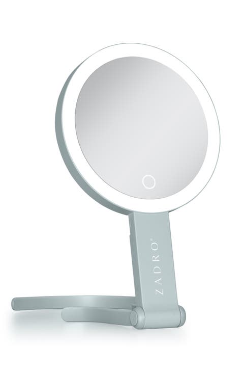 Multi-position Lighted Travel Hand Mirror With 10x/1x Magnification