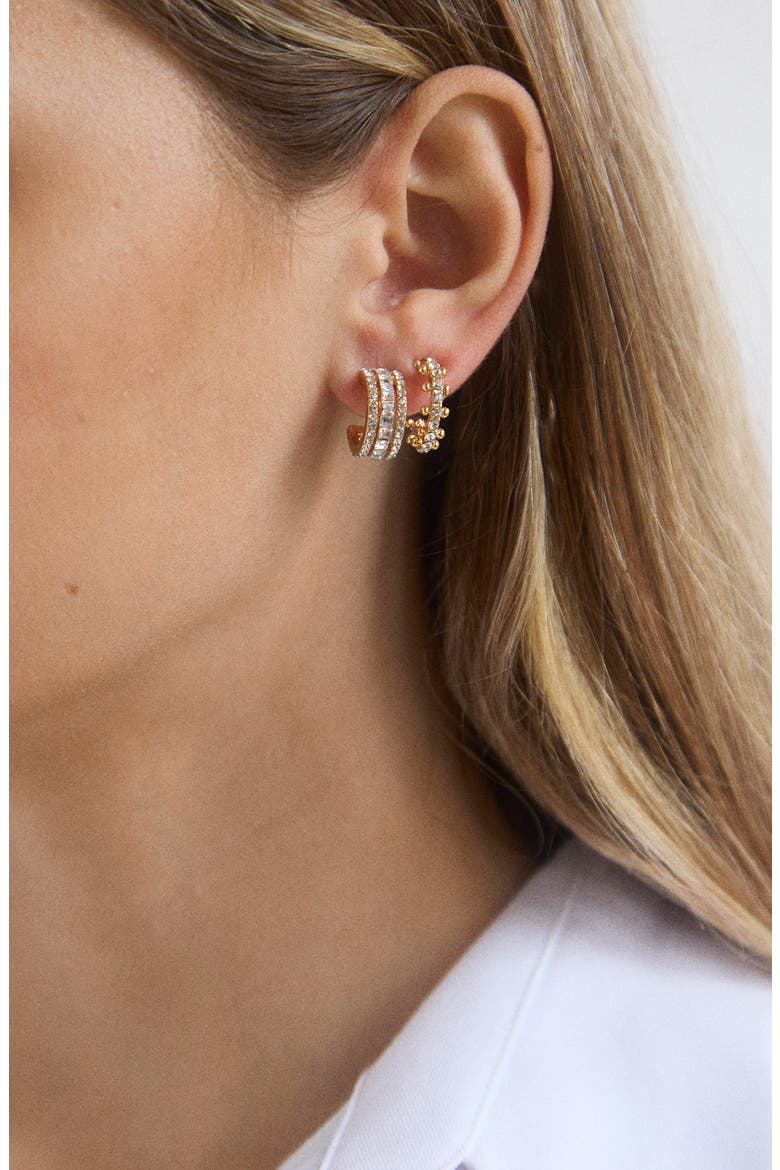Claudia Set of 3 Crystal Huggie Hoop Earrings, Alternate, color, GOLD